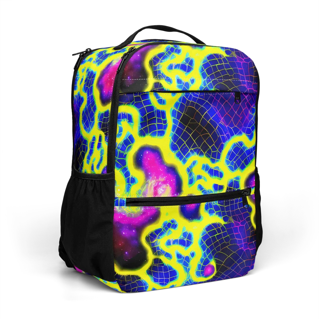 Neon Galaxy Grid on Utility Backpack — Right Front