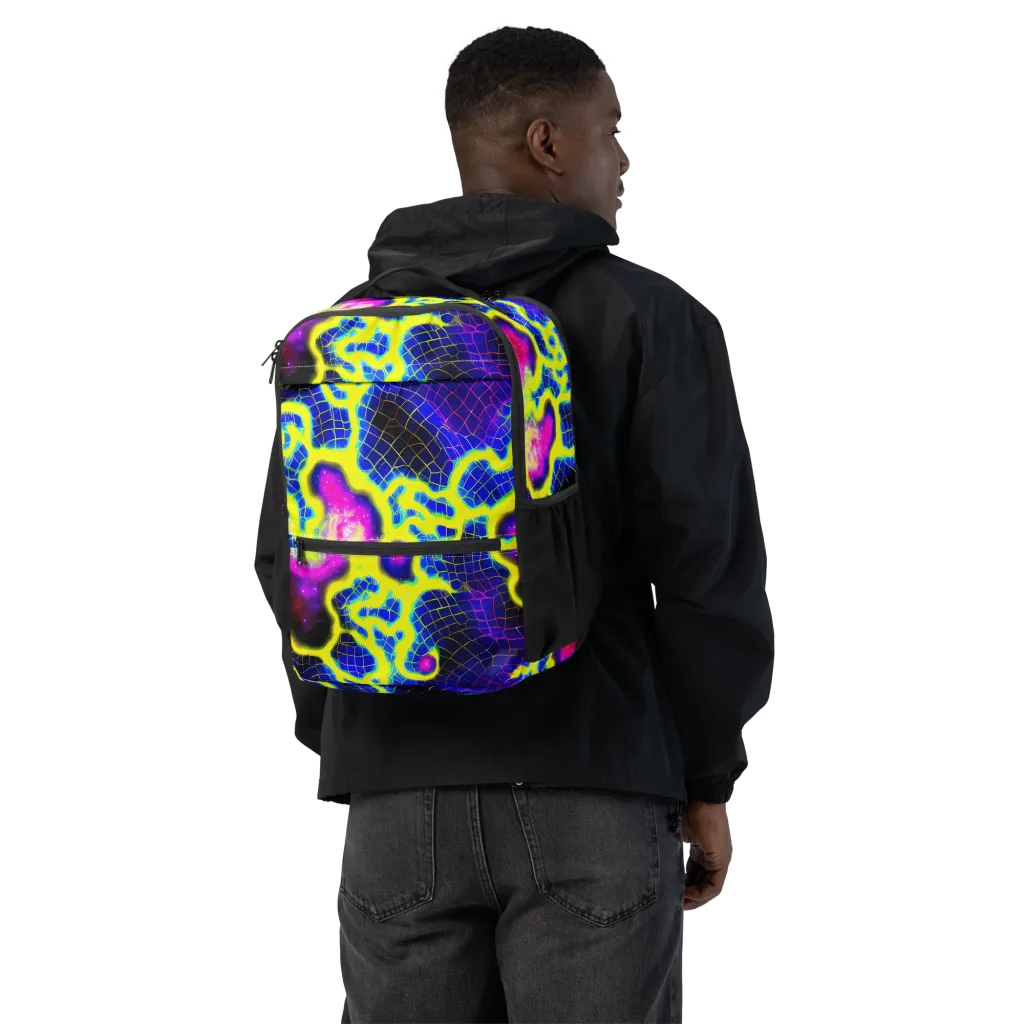 Neon Galaxy Grid on Utility Backpack — Back