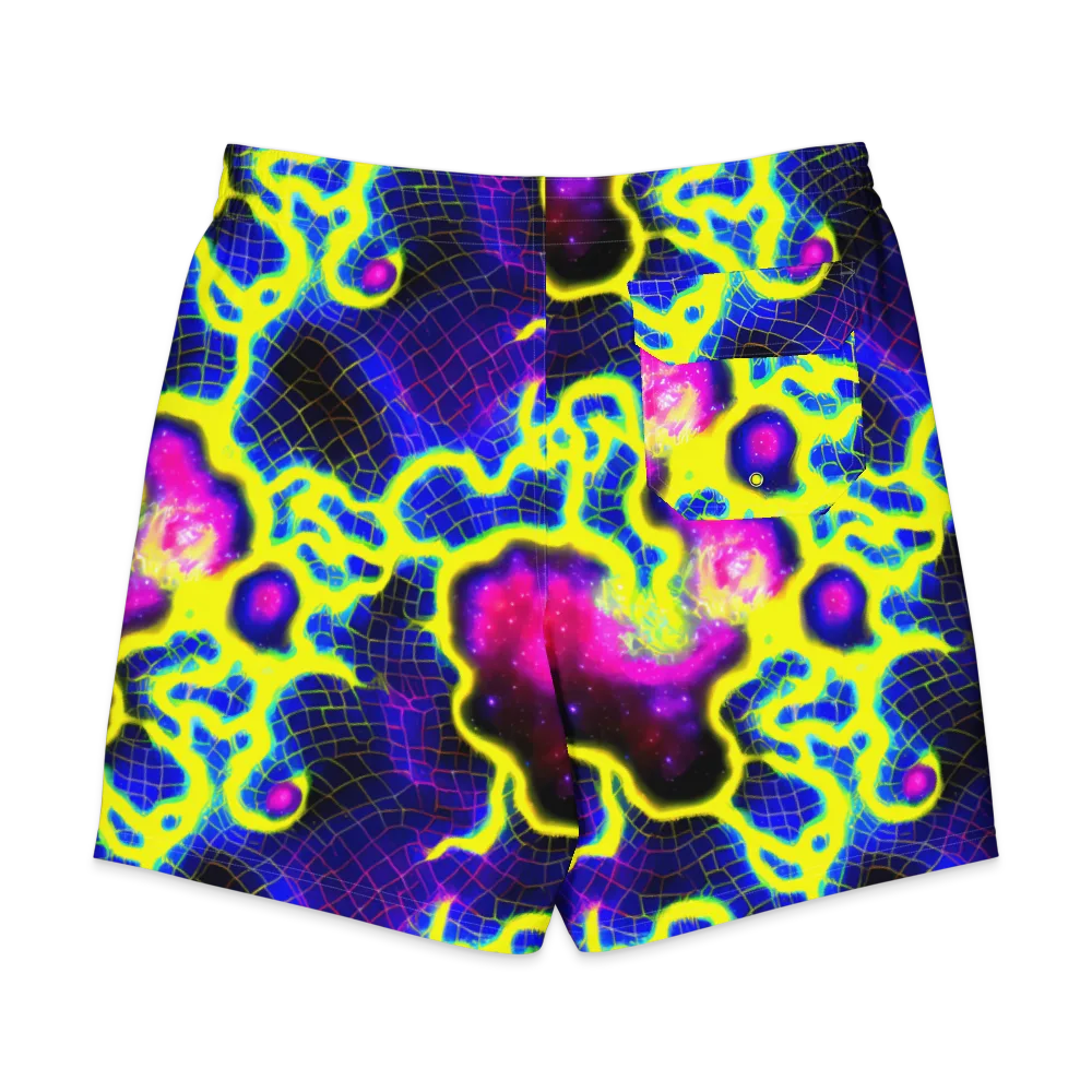 Neon Galaxy Grid on Men's Board Shorts — Back