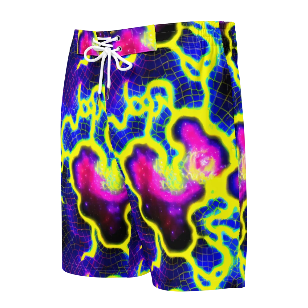 Neon Galaxy Grid on Men's Board Shorts — Front
