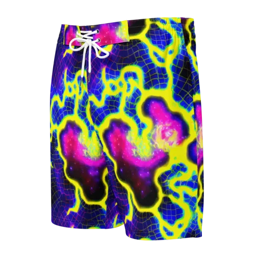 Neon Galaxy Grid on a Men's Board Shorts