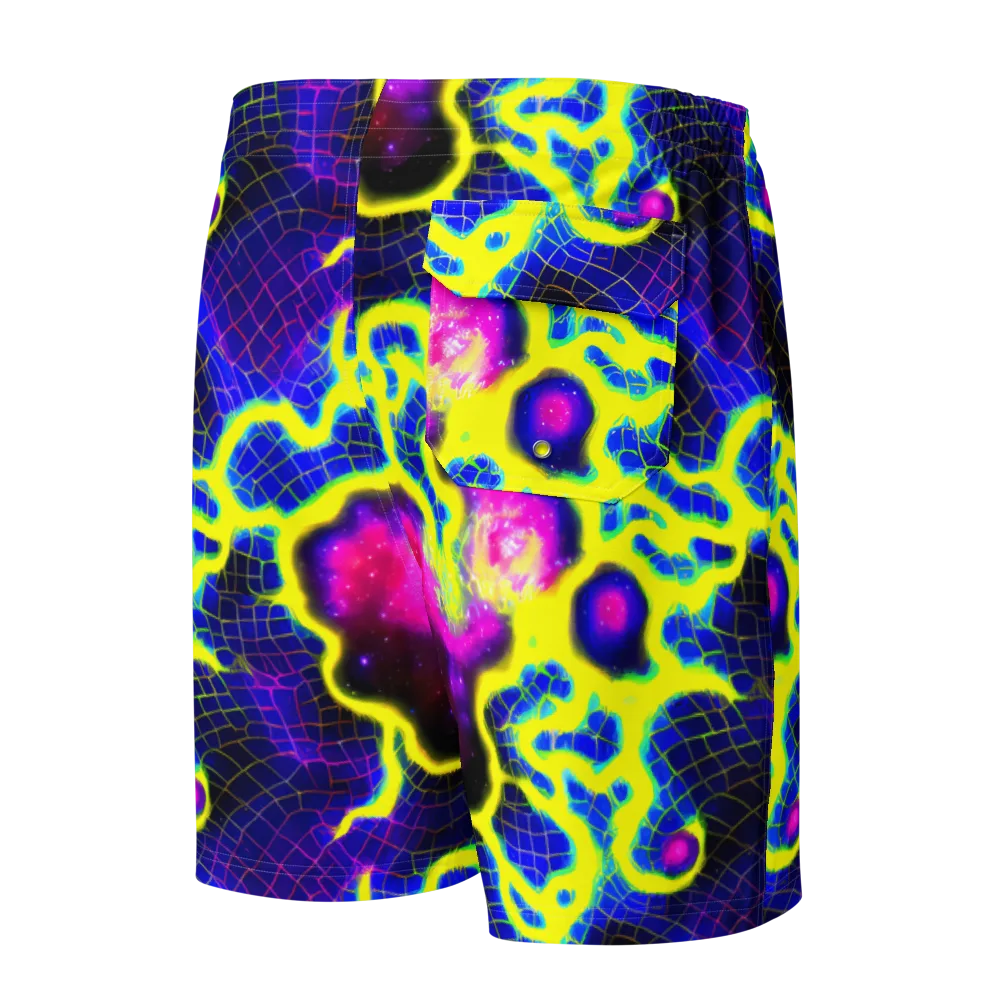 Neon Galaxy Grid on Men's Board Shorts — Back