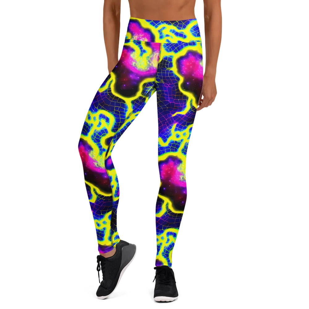 Neon Galaxy Grid on Yoga Leggings — Front