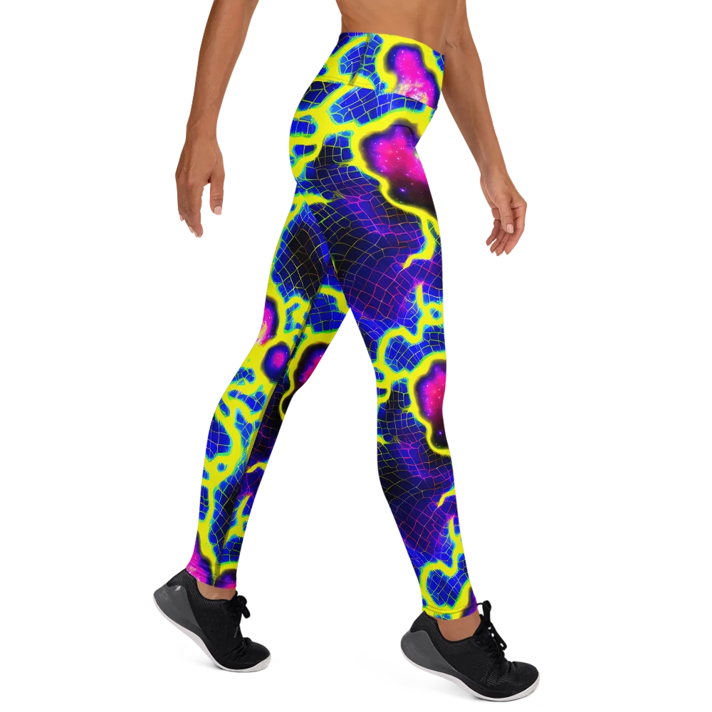Neon Galaxy Grid on Yoga Leggings — Right