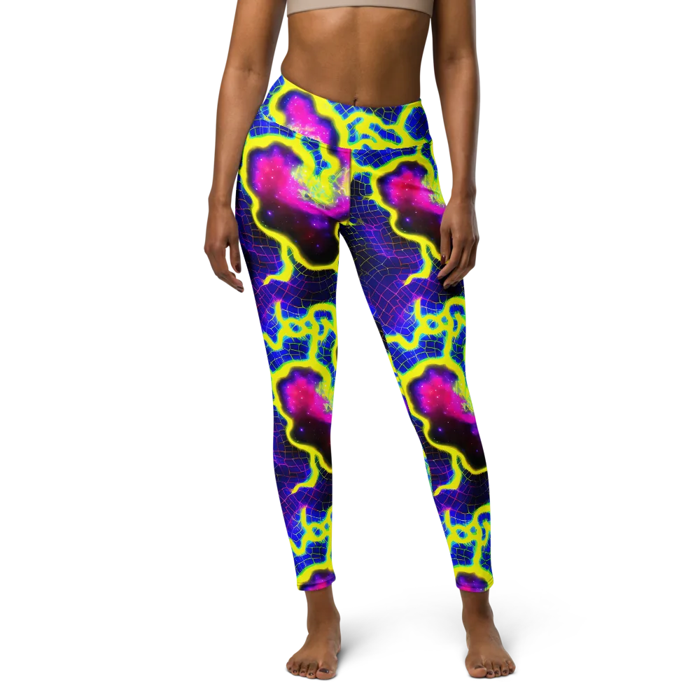 Neon Galaxy Grid on Yoga Leggings — Front