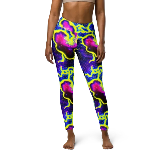 Neon Galaxy Grid on a Yoga Leggings