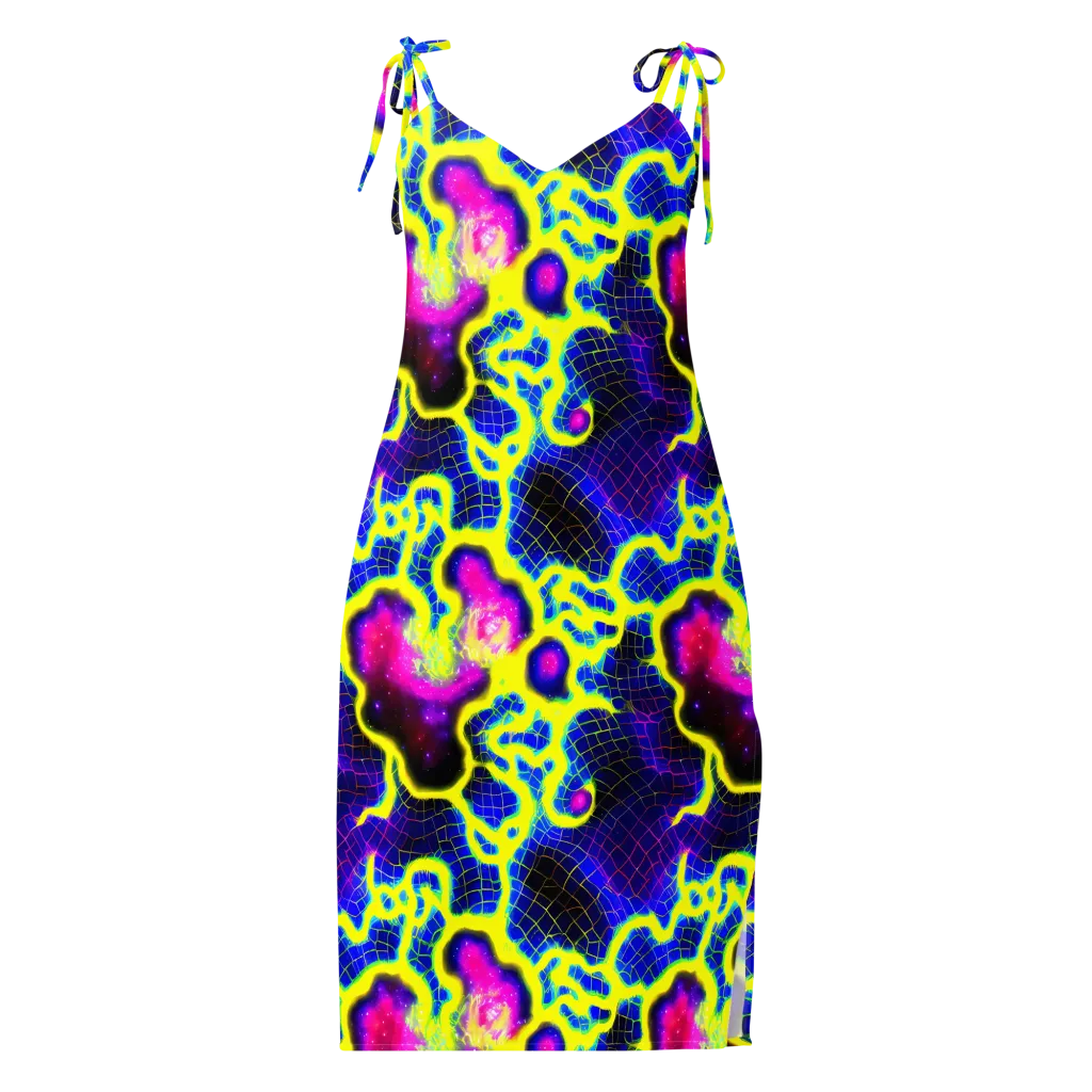 Neon Galaxy Grid on Slip Dress — Front