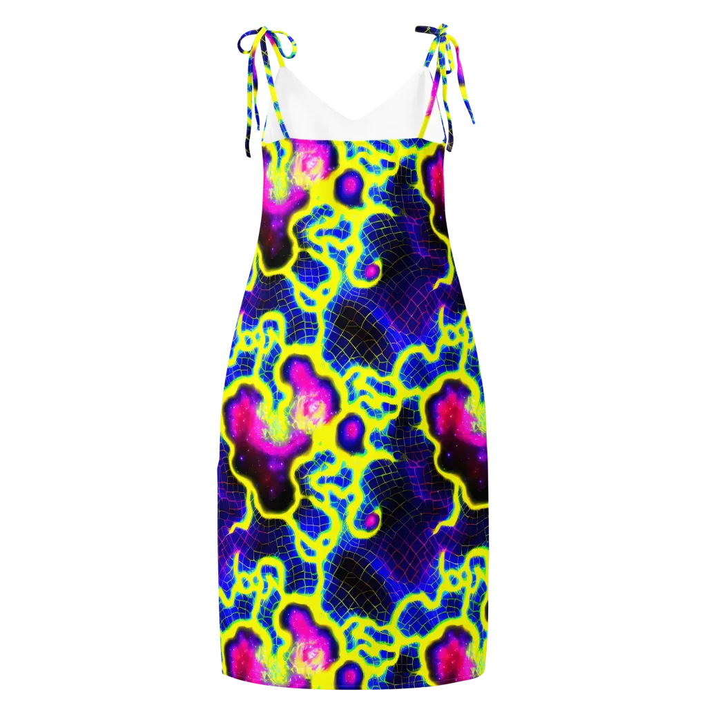 Neon Galaxy Grid on Slip Dress — Back