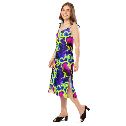 Neon Galaxy Grid on a Slip Dress