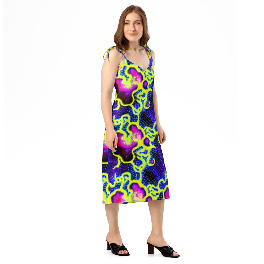 Neon Galaxy Grid on Slip Dress — Right Front