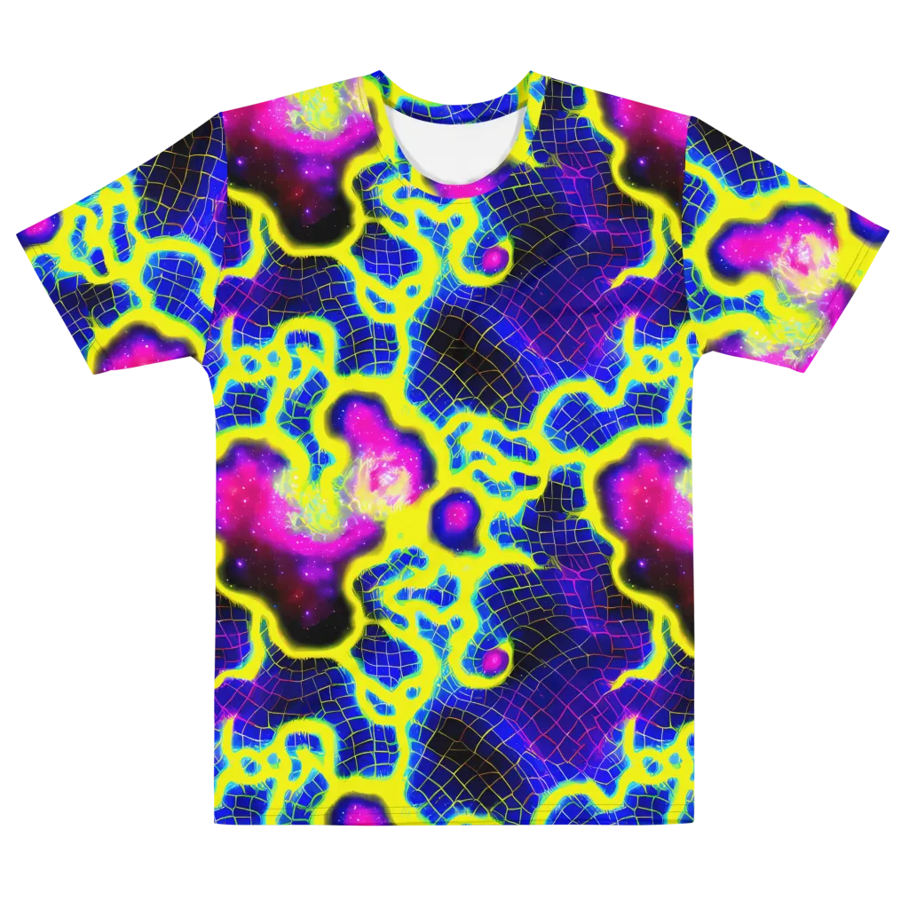 Neon Galaxy Grid on Men's Cotton Crew Neck T-Shirt — Front