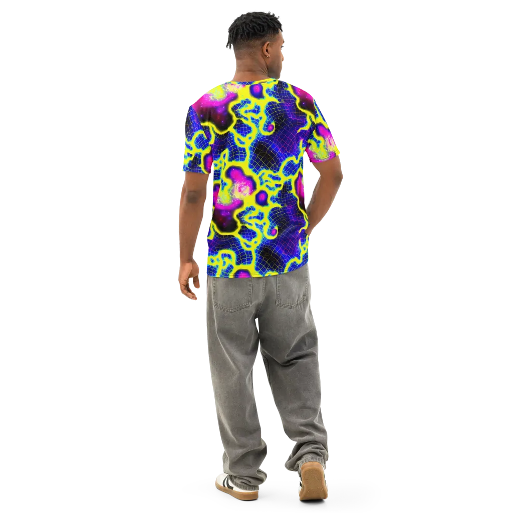 Neon Galaxy Grid on Men's Cotton Crew Neck T-Shirt — Back