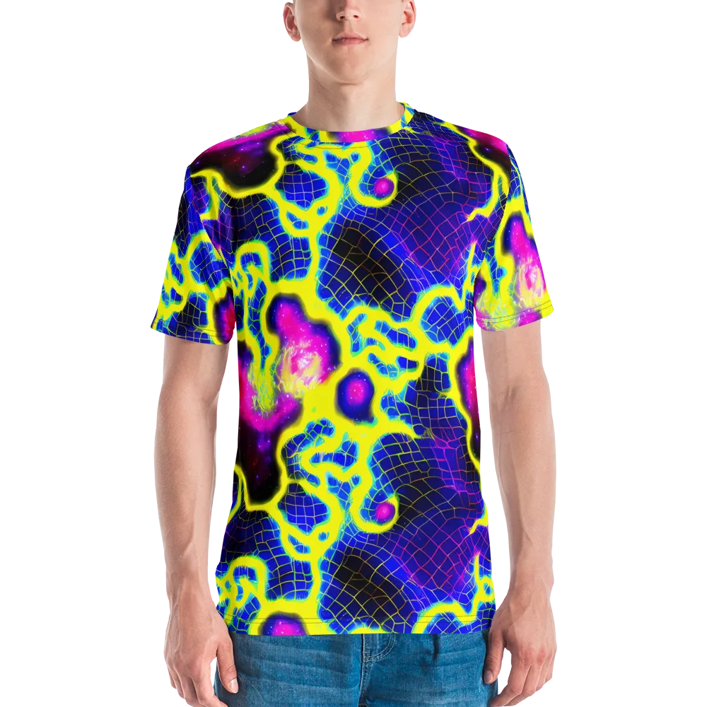Neon Galaxy Grid on Men's Crew Neck T-Shirt — Front