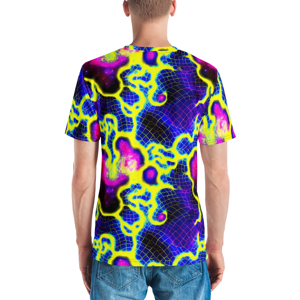 Neon Galaxy Grid on Men's Crew Neck T-Shirt — Back