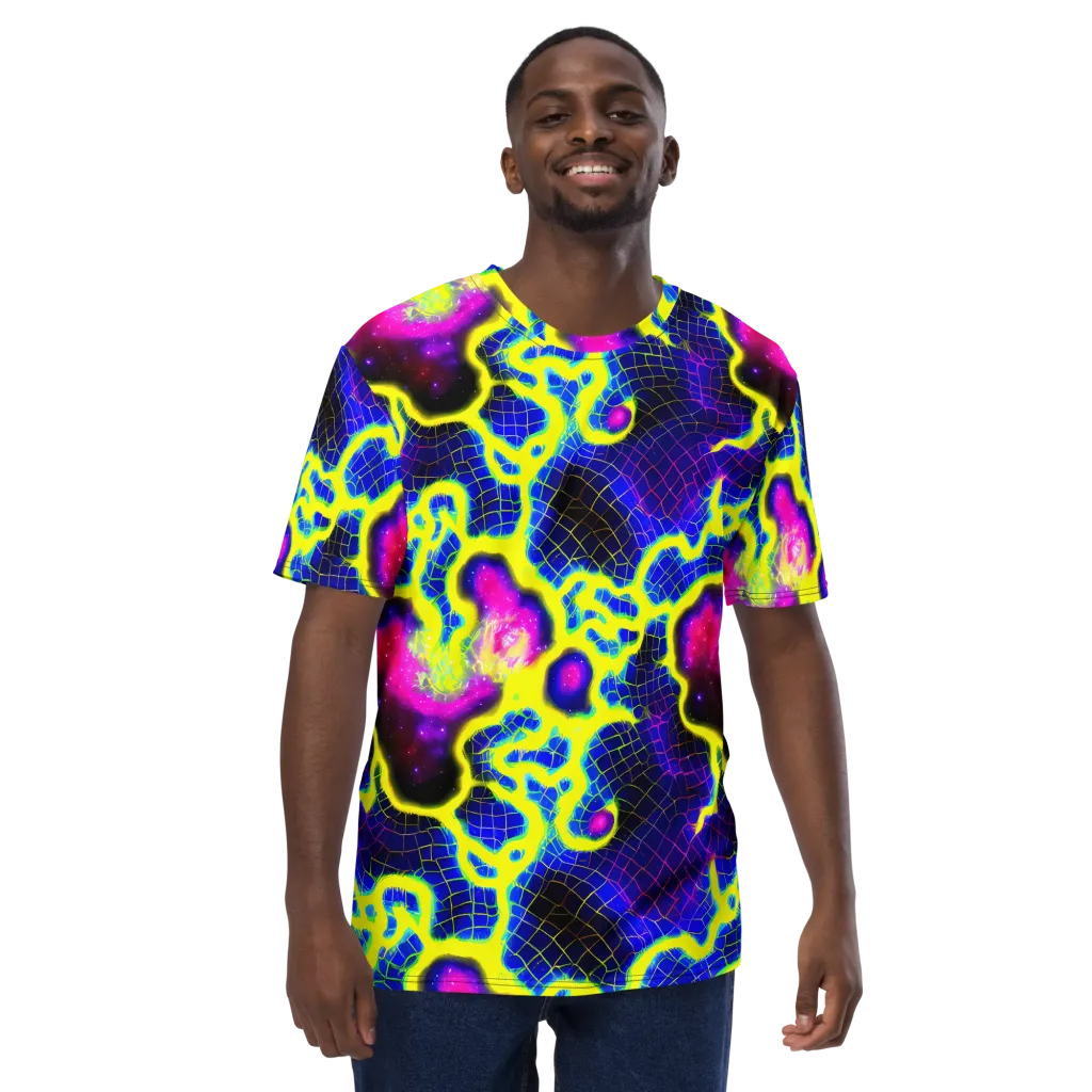 Neon Galaxy Grid on Men's Crew Neck T-Shirt — Front