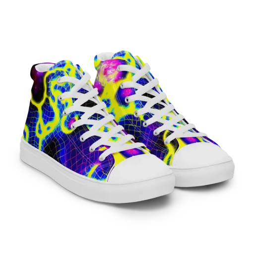 Neon Galaxy Grid on a Men's High Top Canvas Shoes