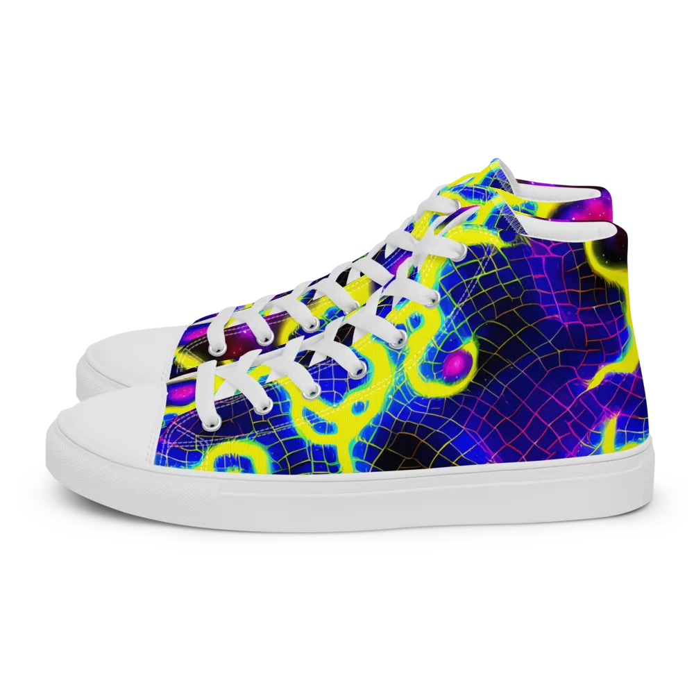 Neon Galaxy Grid on Men's High Top Canvas Shoes — Left