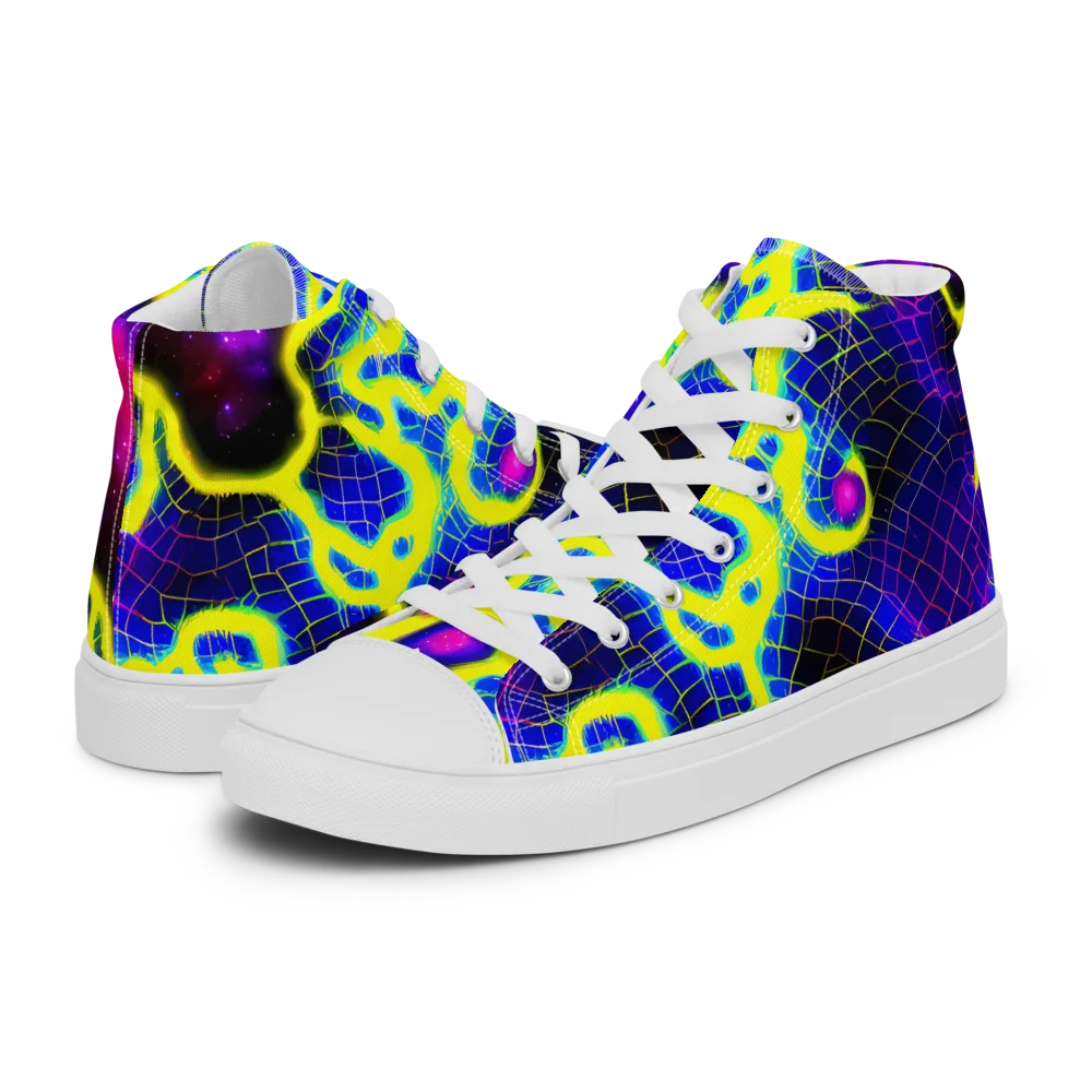 Neon Galaxy Grid on Men's High Top Canvas Shoes — Left