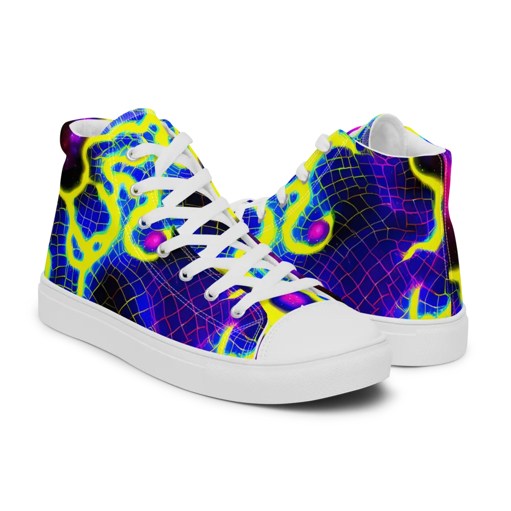 Neon Galaxy Grid on Men's High Top Canvas Shoes — Right