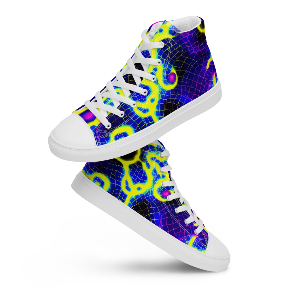 Neon Galaxy Grid on Men's High Top Canvas Shoes — Front