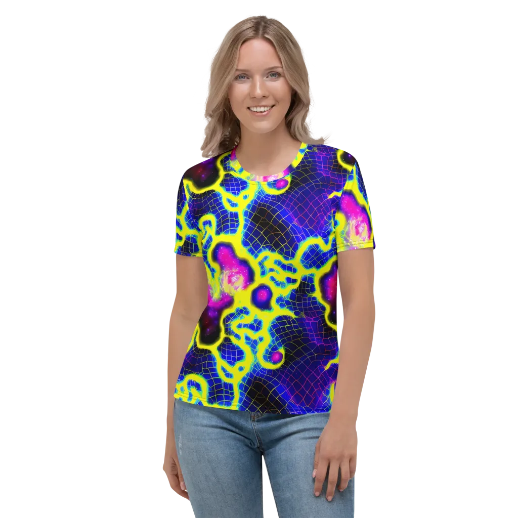 Neon Galaxy Grid on Women's Crew Neck T-Shirt — Front