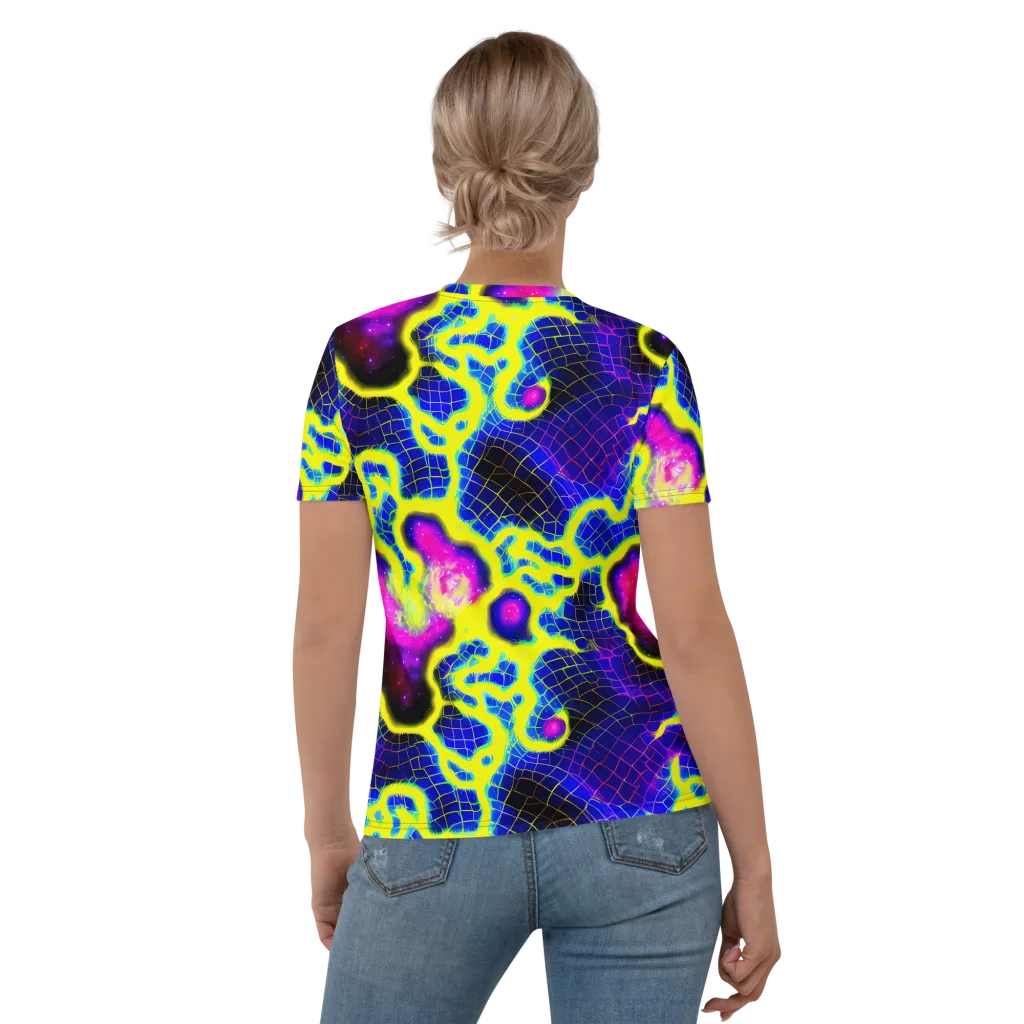 Neon Galaxy Grid on Women's Crew Neck T-Shirt — Back