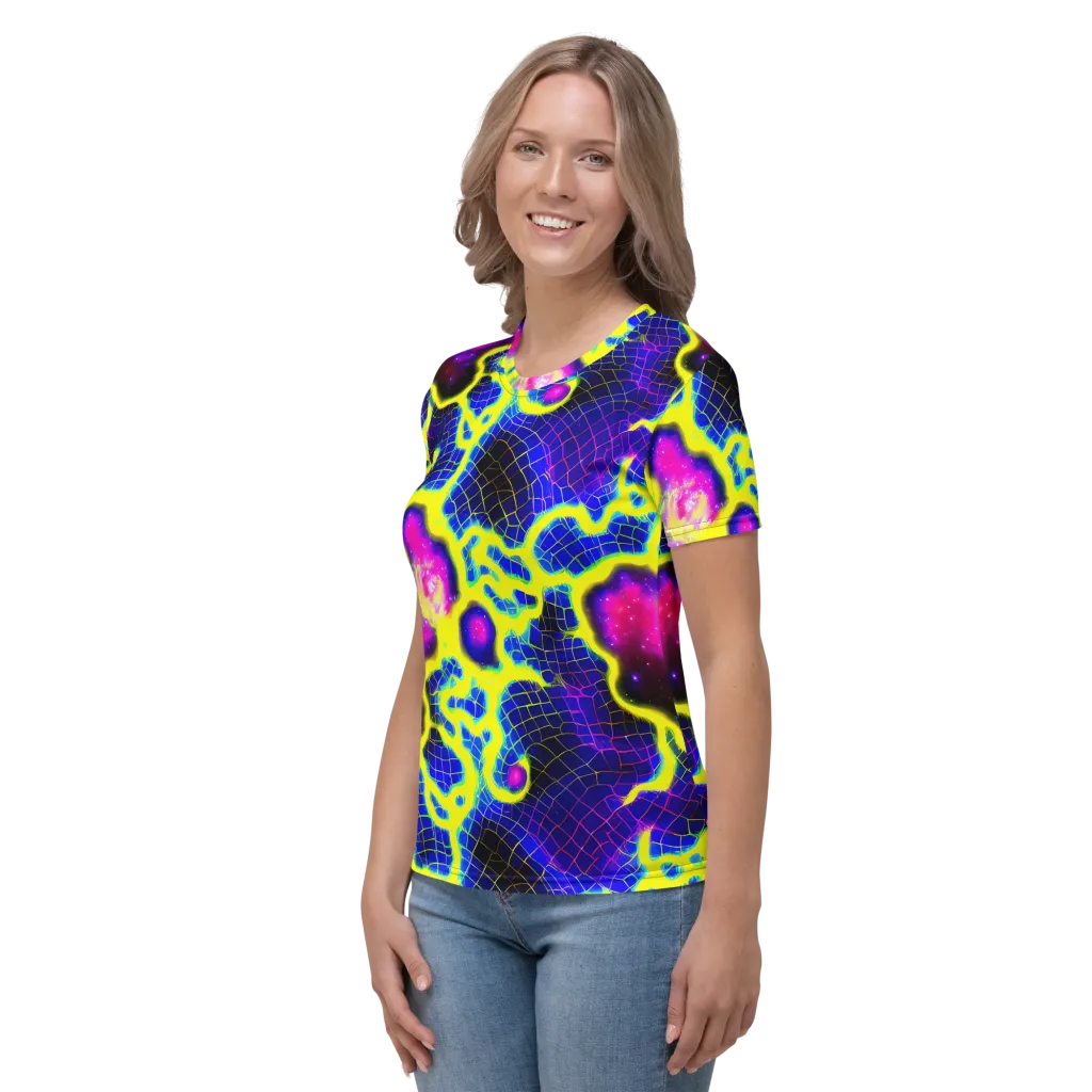Neon Galaxy Grid on Women's Crew Neck T-Shirt — Left
