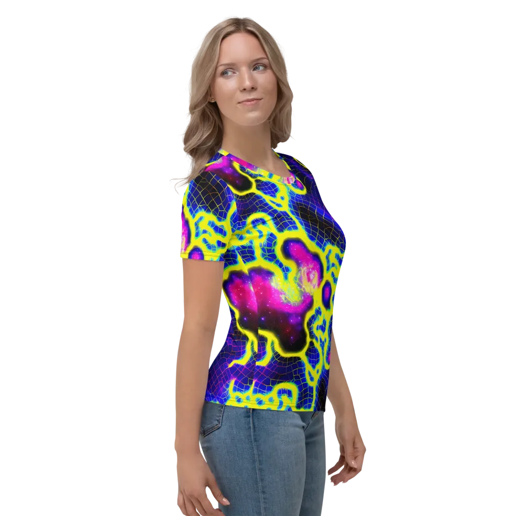 Neon Galaxy Grid on Women's Crew Neck T-Shirt — Right