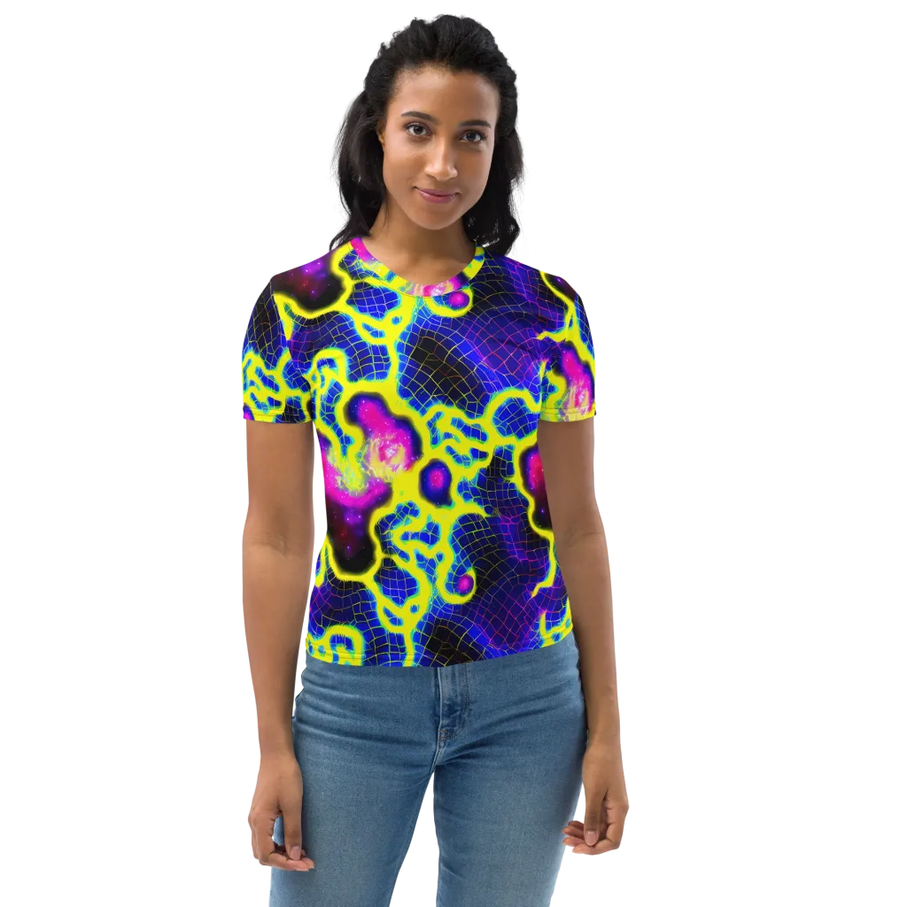 Neon Galaxy Grid on Women's Crew Neck T-Shirt — Front