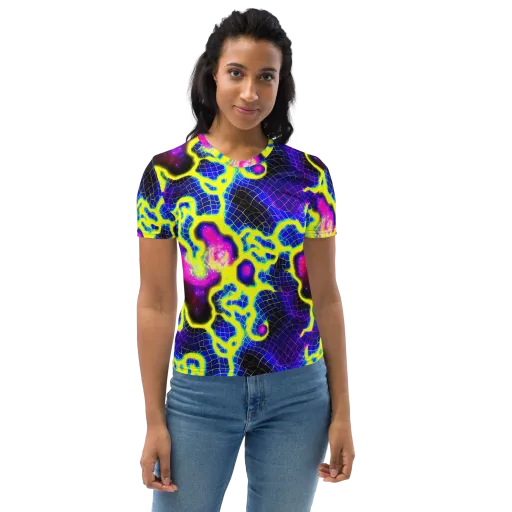 Neon Galaxy Grid on a Women's Crew Neck T-Shirt