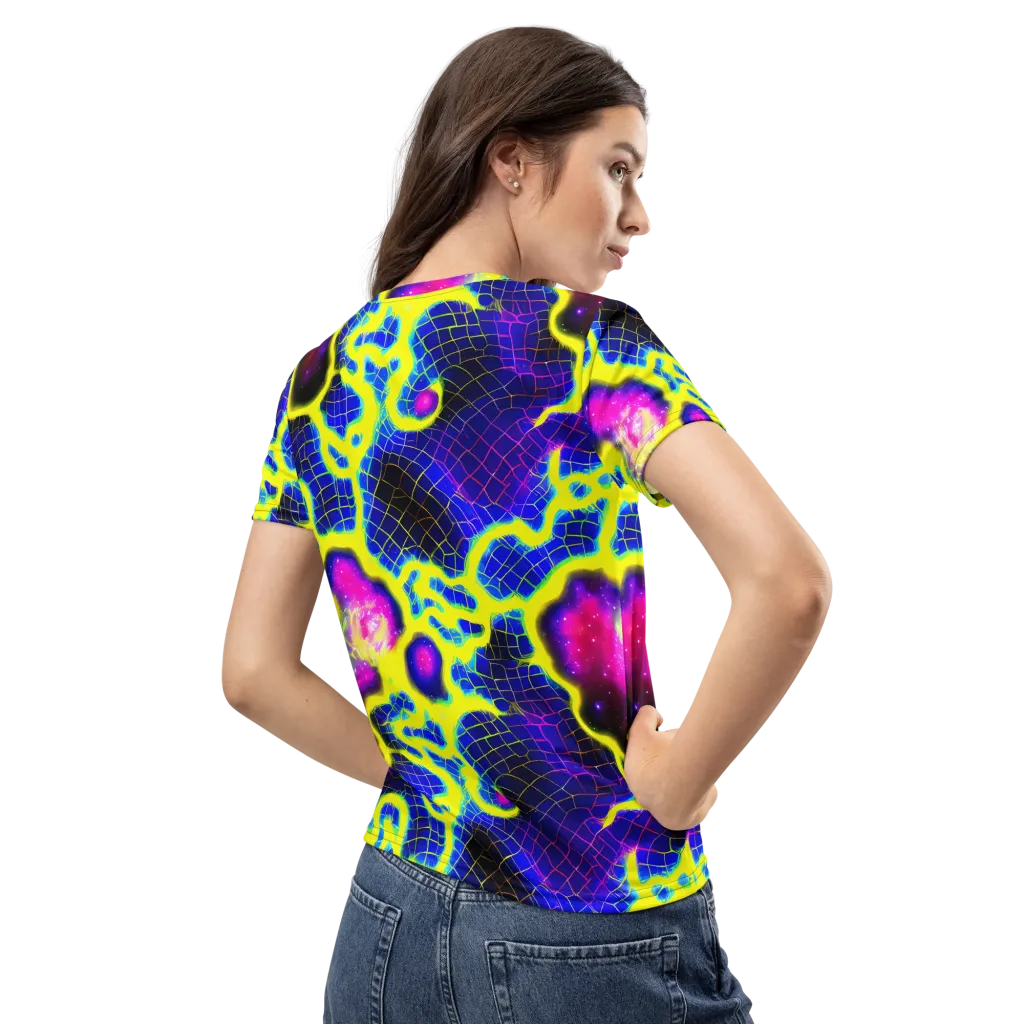 Neon Galaxy Grid on Women's Crew Neck T-Shirt — Back