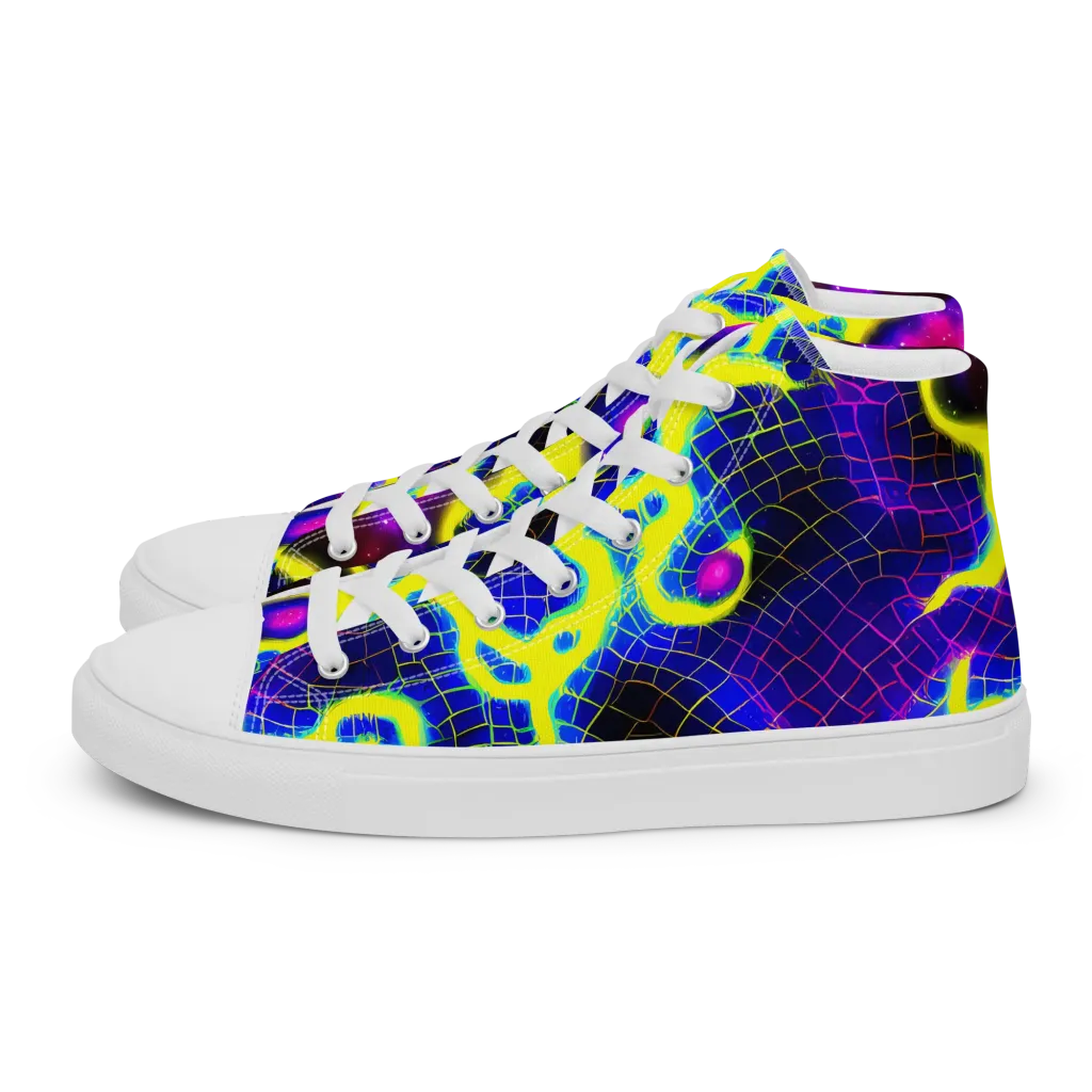 Neon Galaxy Grid on Women's High Top Canvas Shoes — Left
