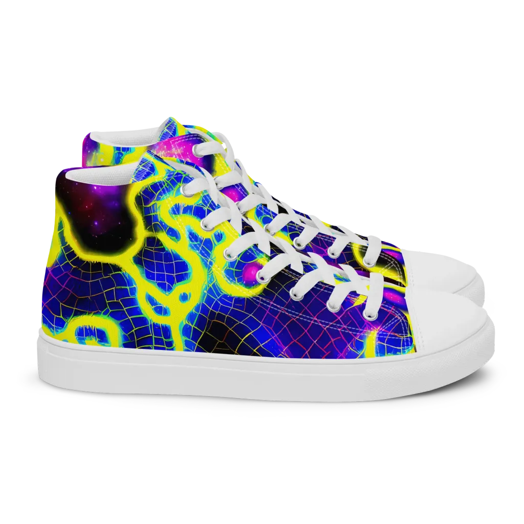 Neon Galaxy Grid on Women's High Top Canvas Shoes — Right