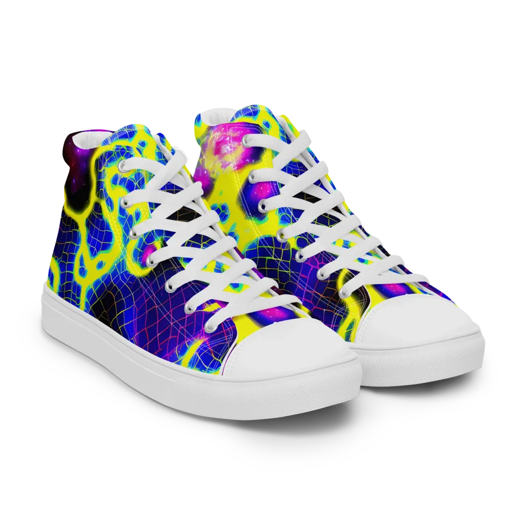 Neon Galaxy Grid on Women's High Top Canvas Shoes — Right Front