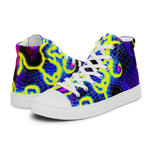 Neon Galaxy Grid on a Women's High Top Canvas Shoes