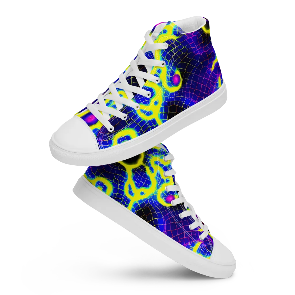 Neon Galaxy Grid on Women's High Top Canvas Shoes — Front