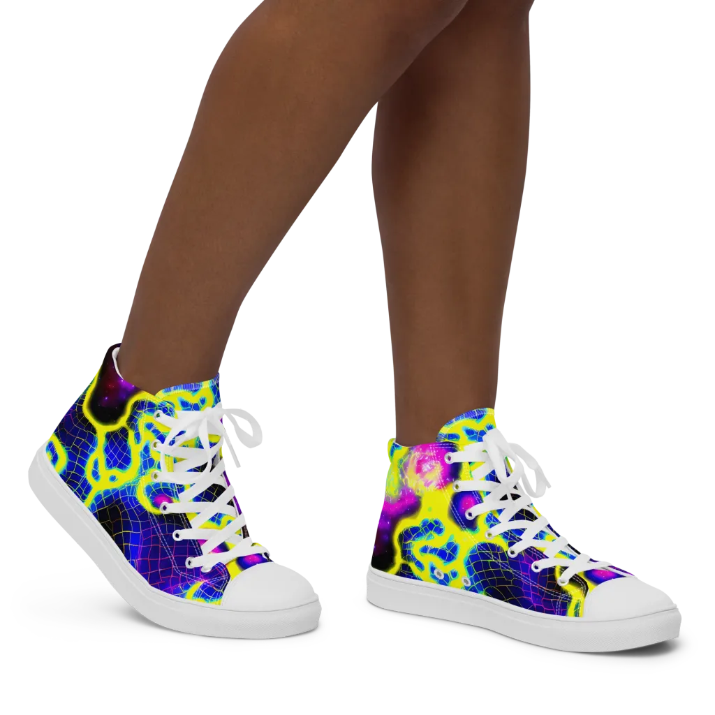 Neon Galaxy Grid on Women's High Top Canvas Shoes — Right