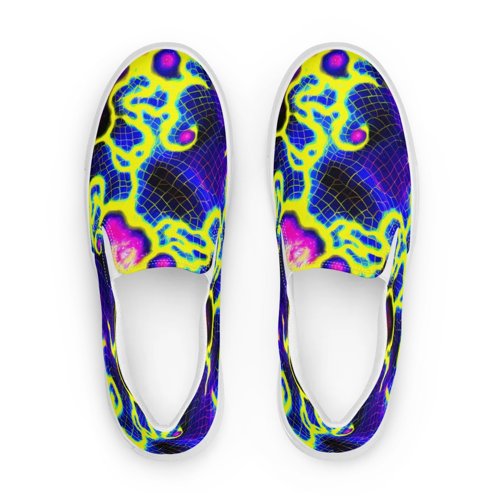 Neon Galaxy Grid on Men's Slip-On Canvas Shoes — Front