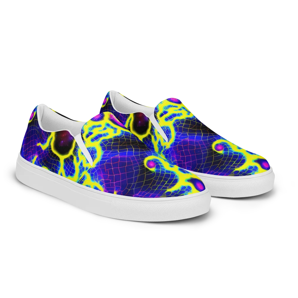 Neon Galaxy Grid on Men's Slip-On Canvas Shoes — Right Front