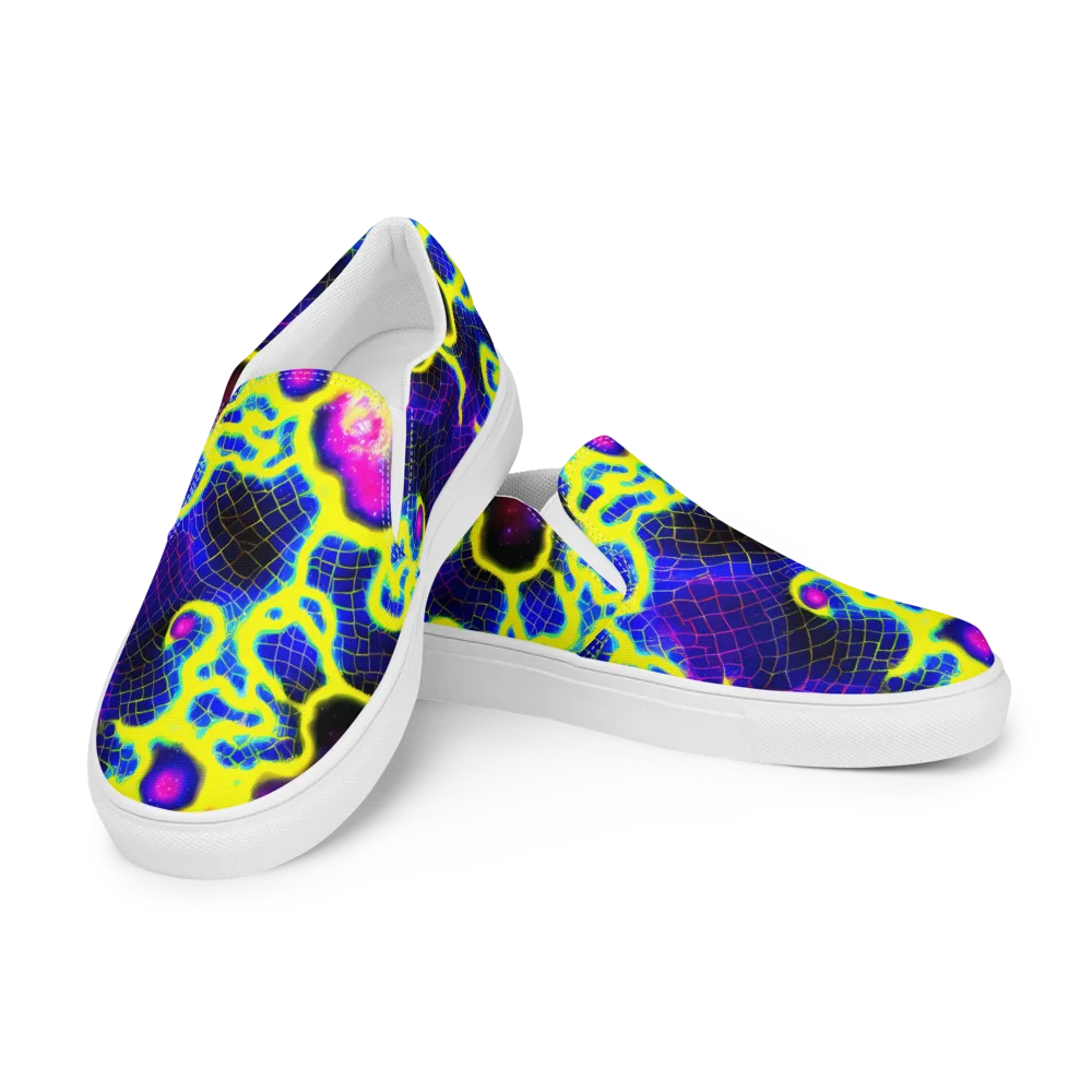 Neon Galaxy Grid on Men's Slip-On Canvas Shoes — Left Front