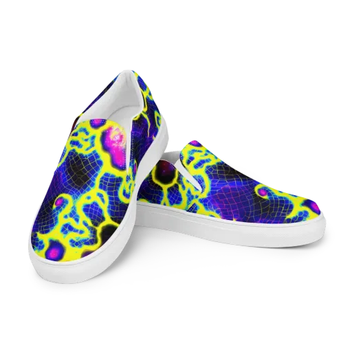 Neon Galaxy Grid on a Men's Slip-On Canvas Shoes