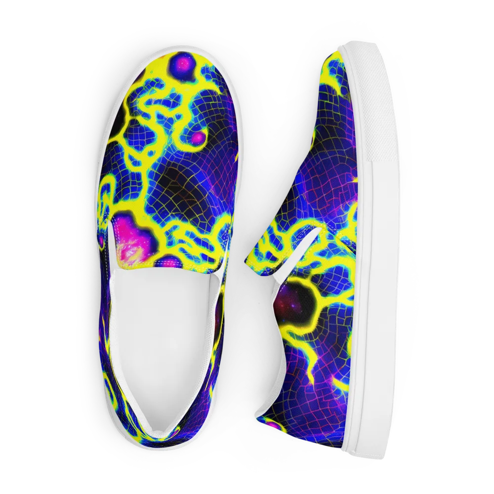 Neon Galaxy Grid on Men's Slip-On Canvas Shoes — Front