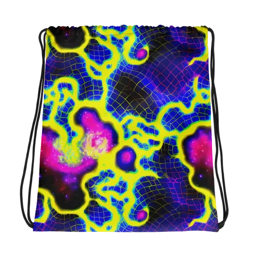 Neon Galaxy Grid on a Drawstring Bag