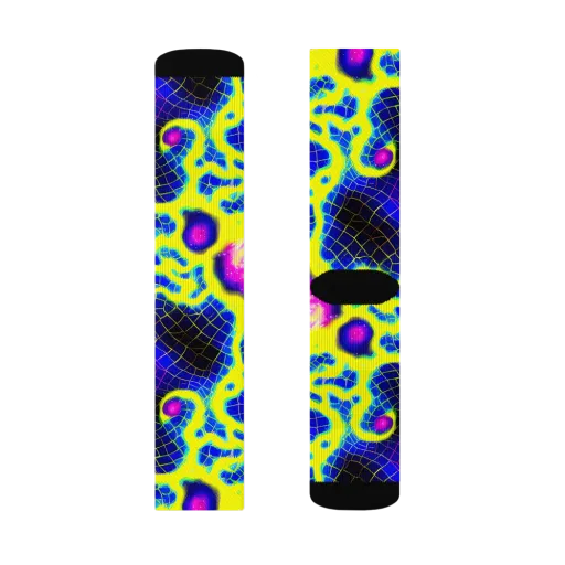 Neon Galaxy Grid on a Socks