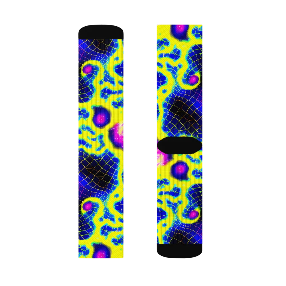 Neon Galaxy Grid on Socks — Right Sock
