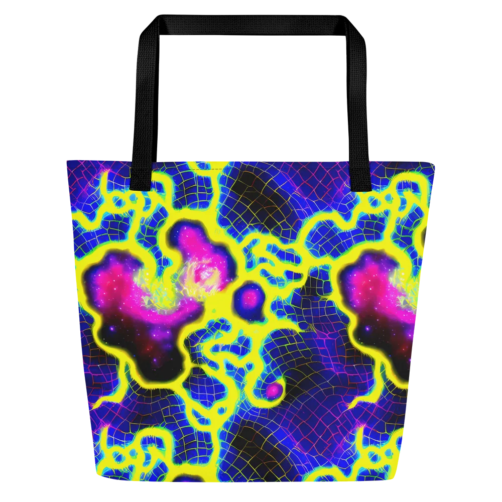 Neon Galaxy Grid on Large Tote Bag W/ Pocket — Front
