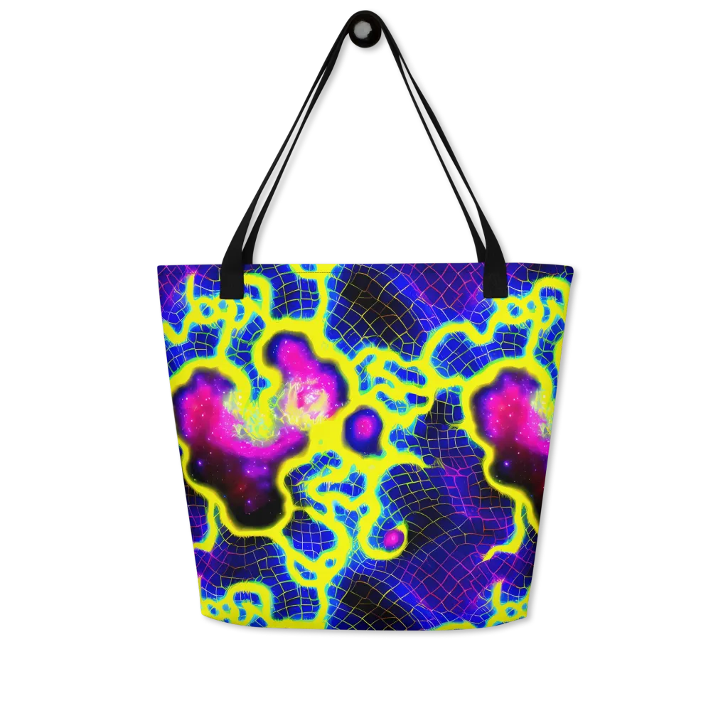 Neon Galaxy Grid on Large Tote Bag W/ Pocket — Front