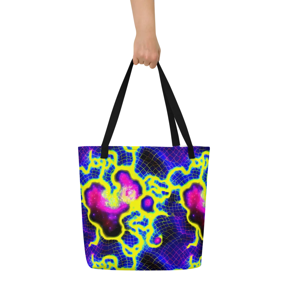 Neon Galaxy Grid on Large Tote Bag W/ Pocket — Front