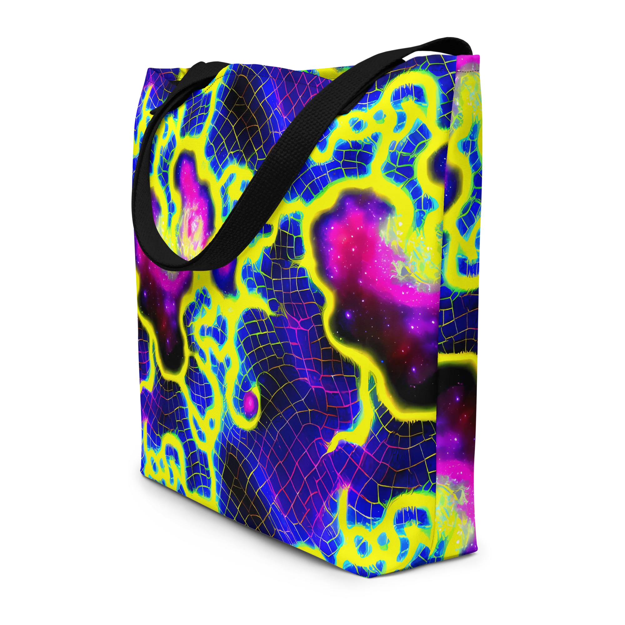 Neon Galaxy Grid on Large Tote Bag W/ Pocket — Front