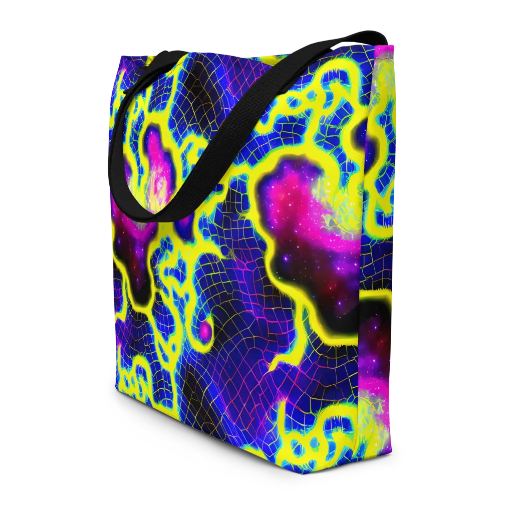 Neon Galaxy Grid on Large Tote Bag W/ Pocket — Front